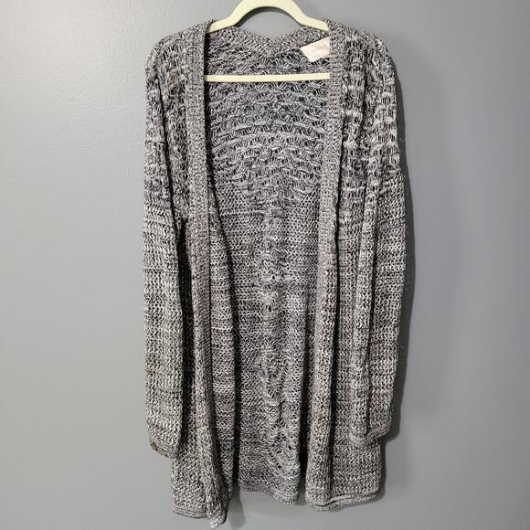 Skies are Blue Cardigan Sweater Size L Open Front Black White Knit Career Casual - Picture 1 of 11